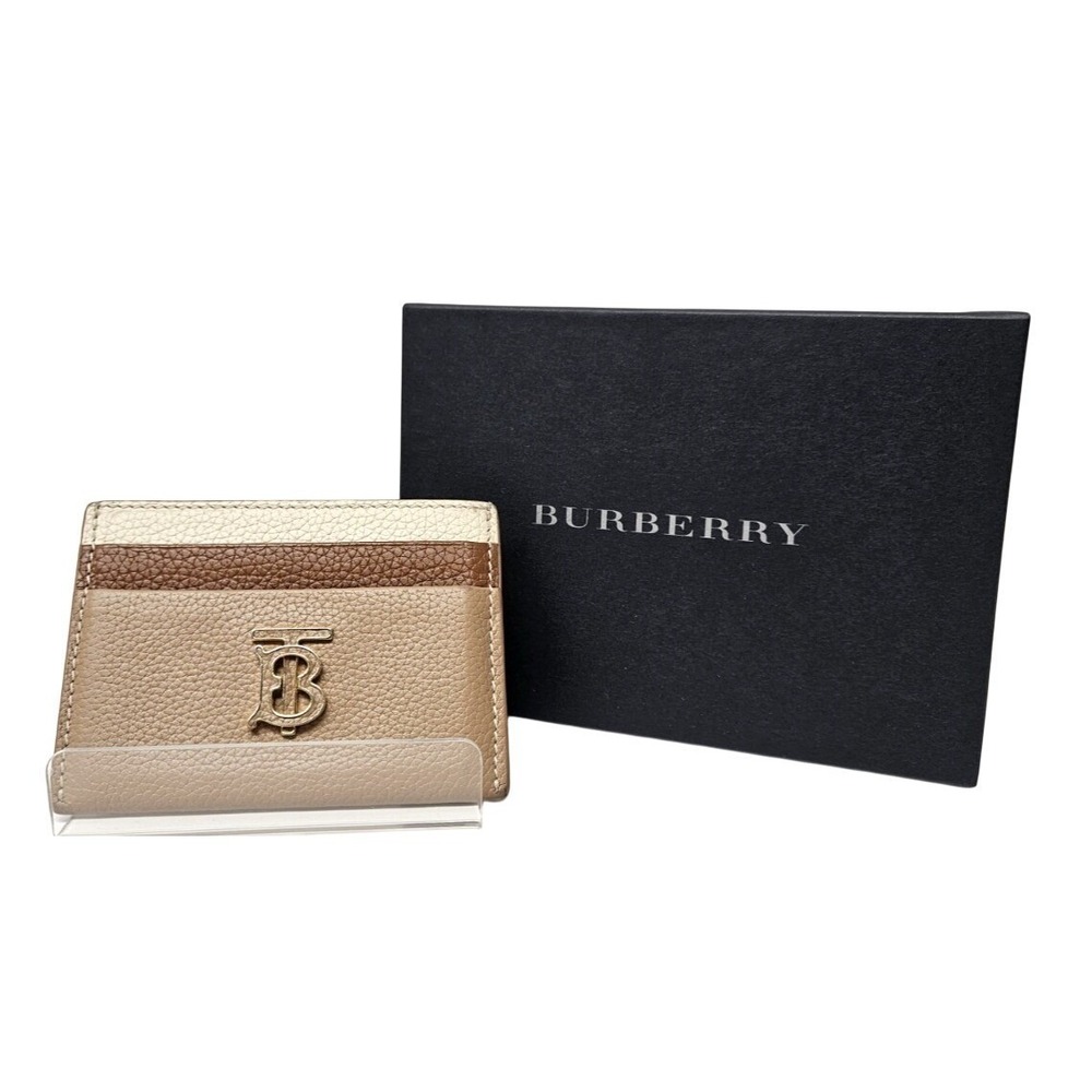 Burberry Card Case Beige Tri-Tone Leather TB Monogram Italy Old Money Neutral